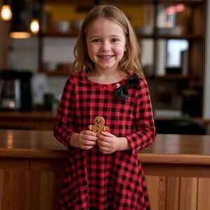 Girls Red Black Plaid Dress ✦ Fabkids XL ✦ Vegan Leather Bow ✦ Holiday Partywear